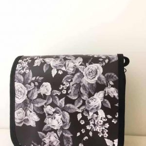 Handtasche mittel - Rosen weiss/schwarz
