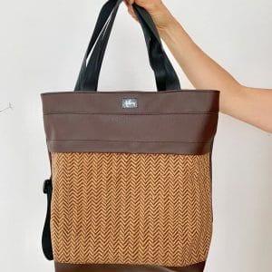 Rucksacktasche 4 in 1 – Kunstleder Kork Zickzack / Wachstuch