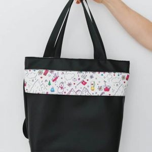 Rucksacktasche 4 in 1 – Kunstleder Schweizer Collage Schwarz