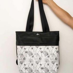 Rucksacktasche 4 in 1 – Kunstleder Pusteblumen schwarz/weiss