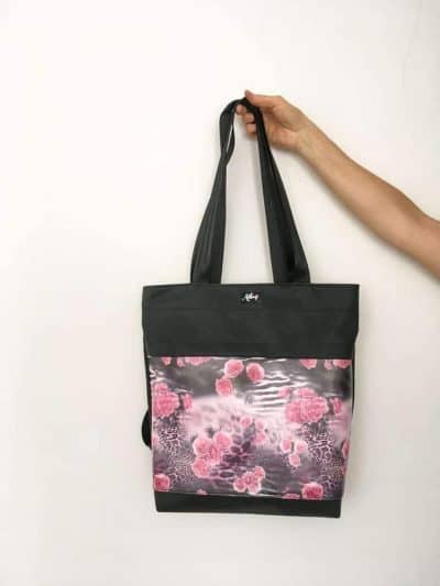 Rucksacktasche 4 in 1 – Kunstleder Blumen pink/Zebra