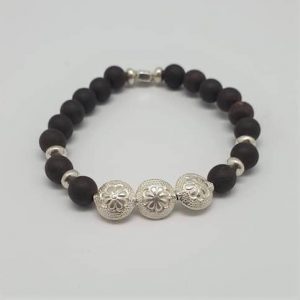 Armband mit 3 Silberornamenten schwarz