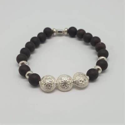 Armband mit 3 Silberornamenten schwarz