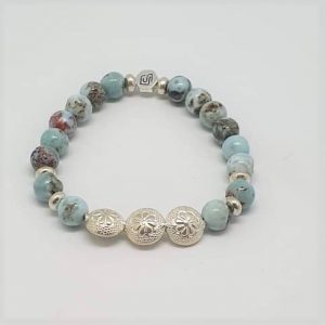 Armband mit 3 Silberornamenten azurblau