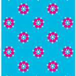 Postkarte Blau mit roten Blumen