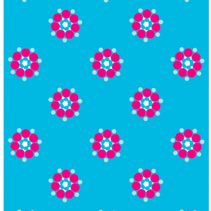 Postkarte Blau mit roten Blumen