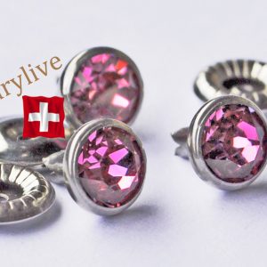 Swarovski Strass Nieten, ss29, Rose, 25Stk mit Rückteil, Edelstahl, Stiftlänge 4mm