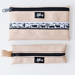 Flaches Etui ausKunstleder beige Vintage mit Webband