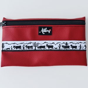 Flaches Etui aus Kunstleder Bordeaux mit Webband