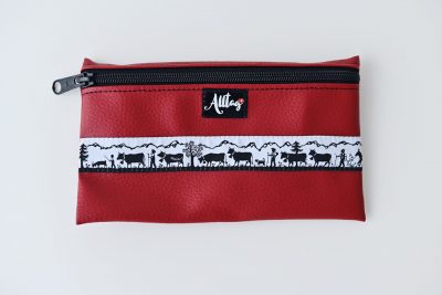 Flaches Etui aus Kunstleder Bordeaux mit Webband