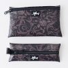 Flaches Etui aus Kunstleder Blumen braun/schwarz