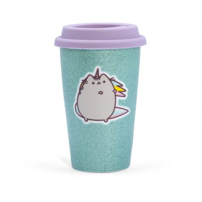 Travel Keramikbecher mit Silikondeckel "Einhorn-Glitzer"