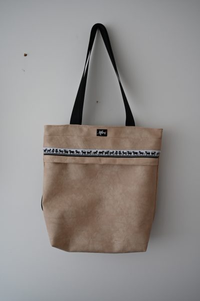 Rucksacktasche 4 in 1 – Kunstleder Vintage beige mit Webband