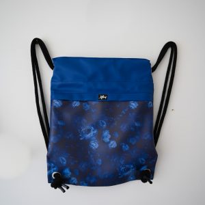 Beuteltasche aus Kunstleder Blumen royalblau