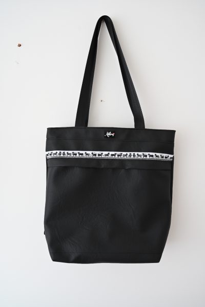 Rucksacktasche 4 in 1 – Kunstleder schwarz mit Webband