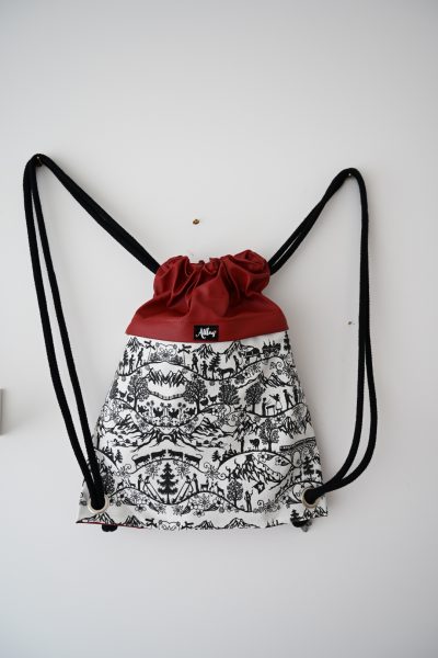 Beuteltasche aus Kunstleder/Canvas Scherenschnitt Bordeaux