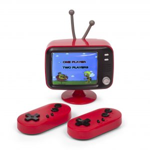ORB - Retro Konsole Mini TV (rot) mit 2 Funk-Controller - inkl. 300x 8-Bit Spielen