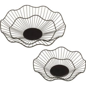 Deko Korb, Metall, schwarz, rund/wellig 2er Set