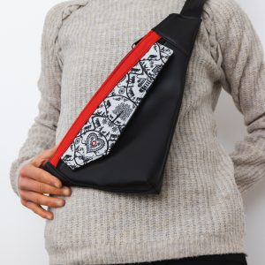 Slingbag Ernie Kunstleder Scherenschnittwachstuch, roter Streifen
